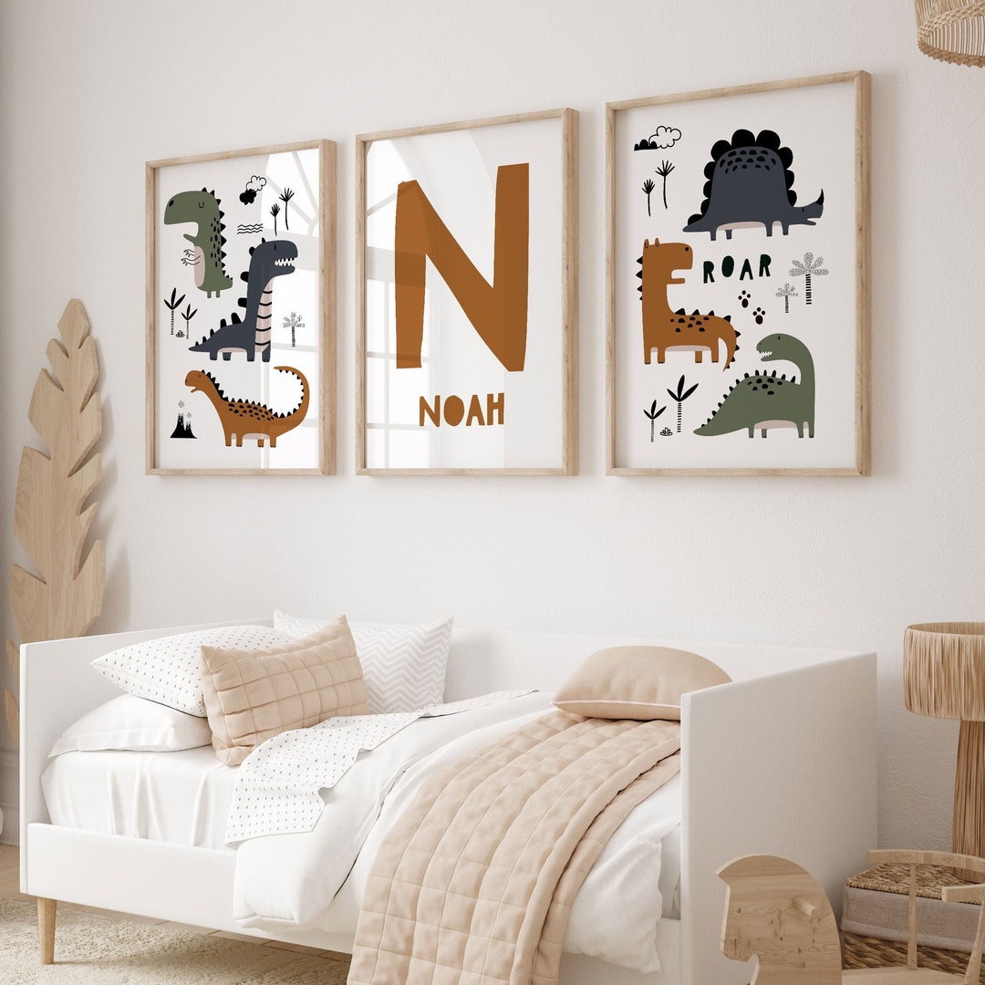 Dinosaur Nursery Wall Art, Set of 3, Boys Room Wall Art, Tooddler Room ...