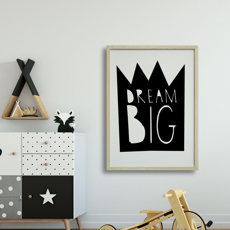 Dream Big Nursery Print Bedroom Wall Art Monochrome Nursery Etsy
