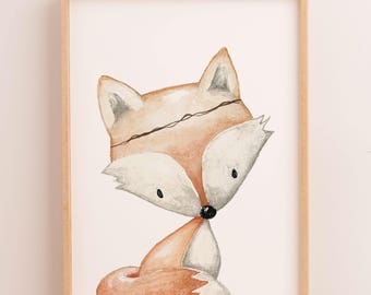 Woodland Nursery Print | Animal Nursery Art | Boho Woodland Nursery Decor | Boys Nursery Wall Art | Fox | Boys Prints | Art for Kids