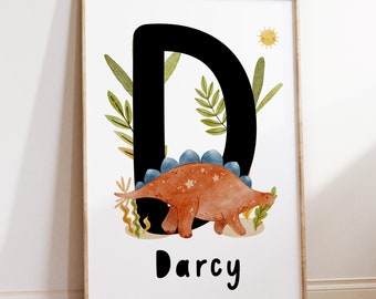 Dinosaur Name Print, Dinosaur Nursery Wall Art, Dinosaur Bedroom Decor, Boys Wall Art, Name & Initial Print, Dinosaur Poster, Stegosaurus