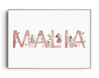 Woodland Fairy Nursery Print, Personalised Name Print, Girls Nursery Wall Art, Fairy Name Print, Nursery Decor, Girls Room, Baby Shower Gift