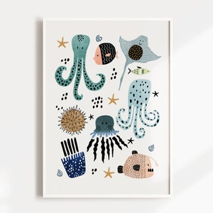 Ocean Animal Nursery Print, Under The Sea Wall Art, Oceanic Nursery Print, Nautical Nursery Art, Kids Wall Art, Nursery Prints Boy, Ocean