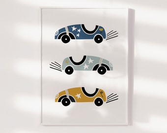 Nursery Print, Racing Car Wall Art, Boys Room Decor, Vintage Cars, Transport Nursery, Kids Wall Art, New Baby Gift, Boys Wall Art