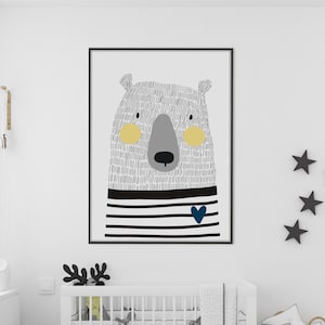 Bear Nursery Print, Scandi Wall Art, Safari Nursery Print, Bear Nursery Art, Boys Bedroom Prints, Kids Wall Art, Nursery Prints Boy, Jungle