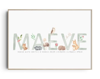 Australian Animals Name Print, Australian Animals Nursery Wall Art, Animal Nursery Decor, Nursery Print, Animal Name Print, Baby Shower Gift