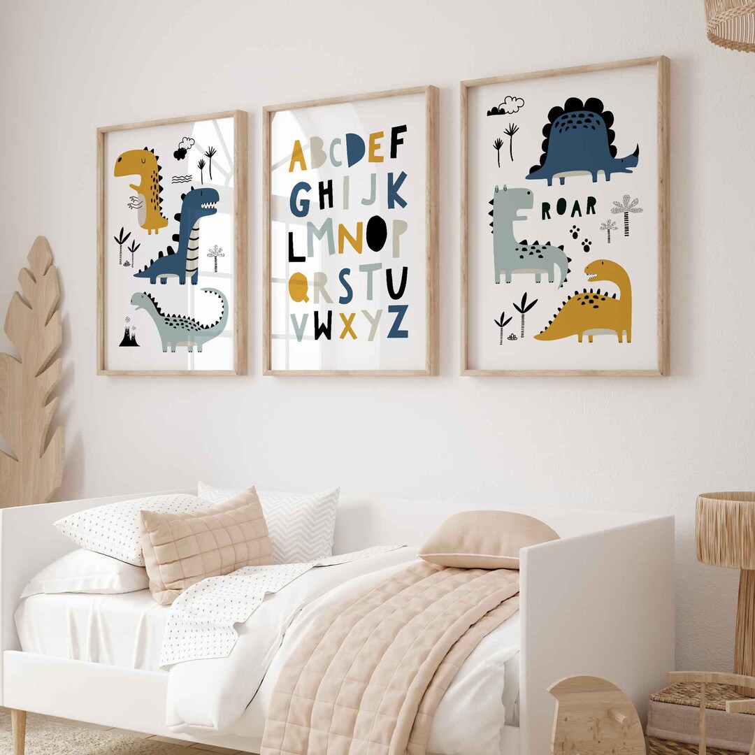 Nursery Decor Dinosaurs, Alphabet & Dinosaur Prints, Boys Bedroom Wall ...