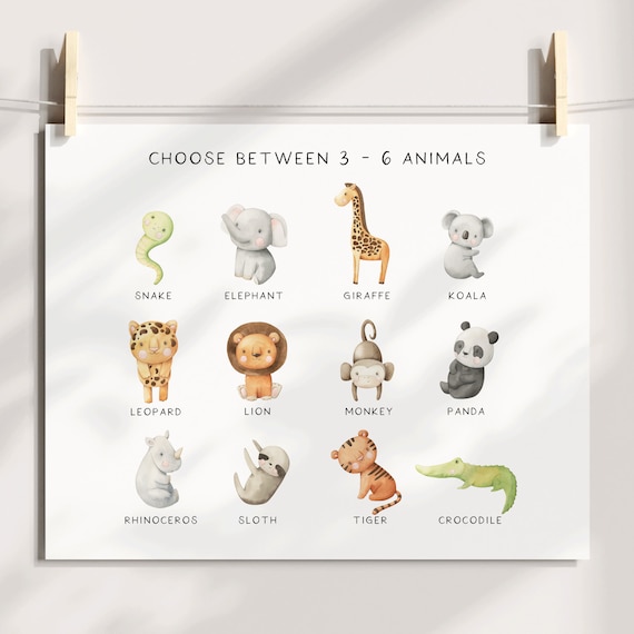 Personalised Safari Animal Name Print, Nursery Print, Nursery Wall Art, Nursery Decor, Boys Wall Art, Jungle Nursery Decor, New Baby Gift