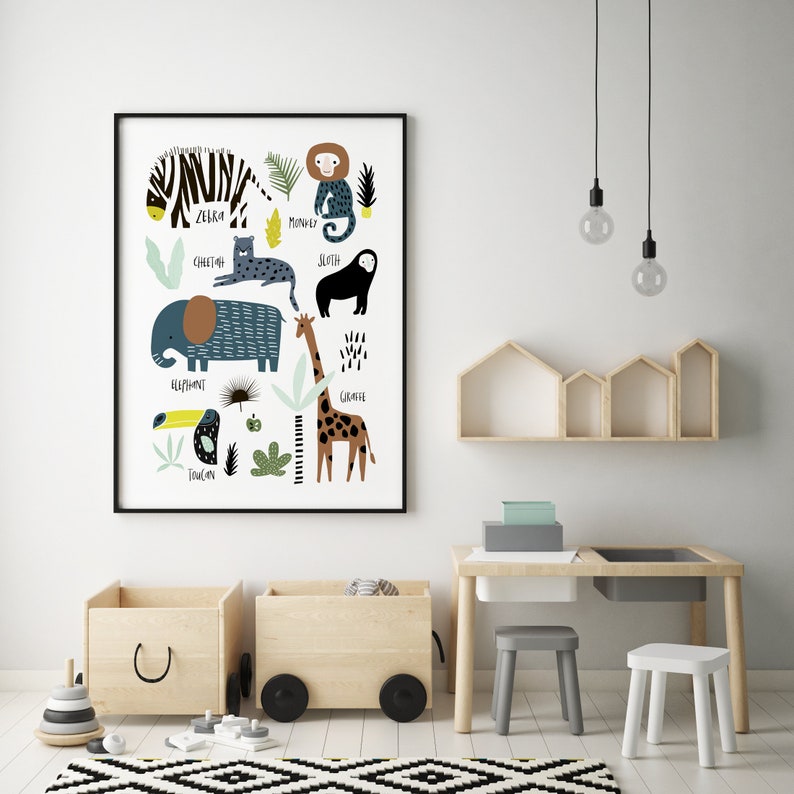 Nursery Print Jungle Animal Wall Art Boys Room Decor Kids Etsy Australia