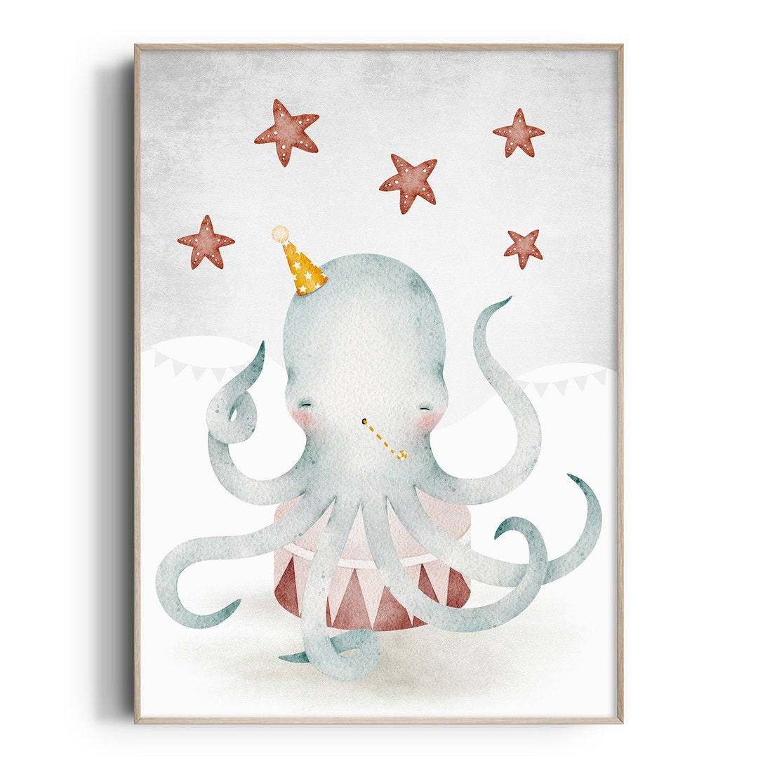 Circus Nursery Print, Circus Animal Wall Art, Octopus, Kids Room Prints ...