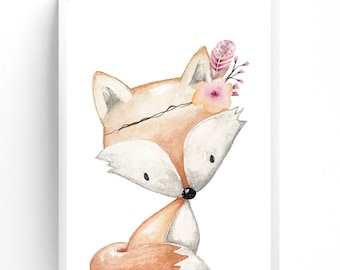 Woodland Fox Nursery Print, Girls Room Decor, Kids Wall Art, Girl Nursery Decor, Woodland Nursery, Nursery Wall Art, Fox Print, Animal