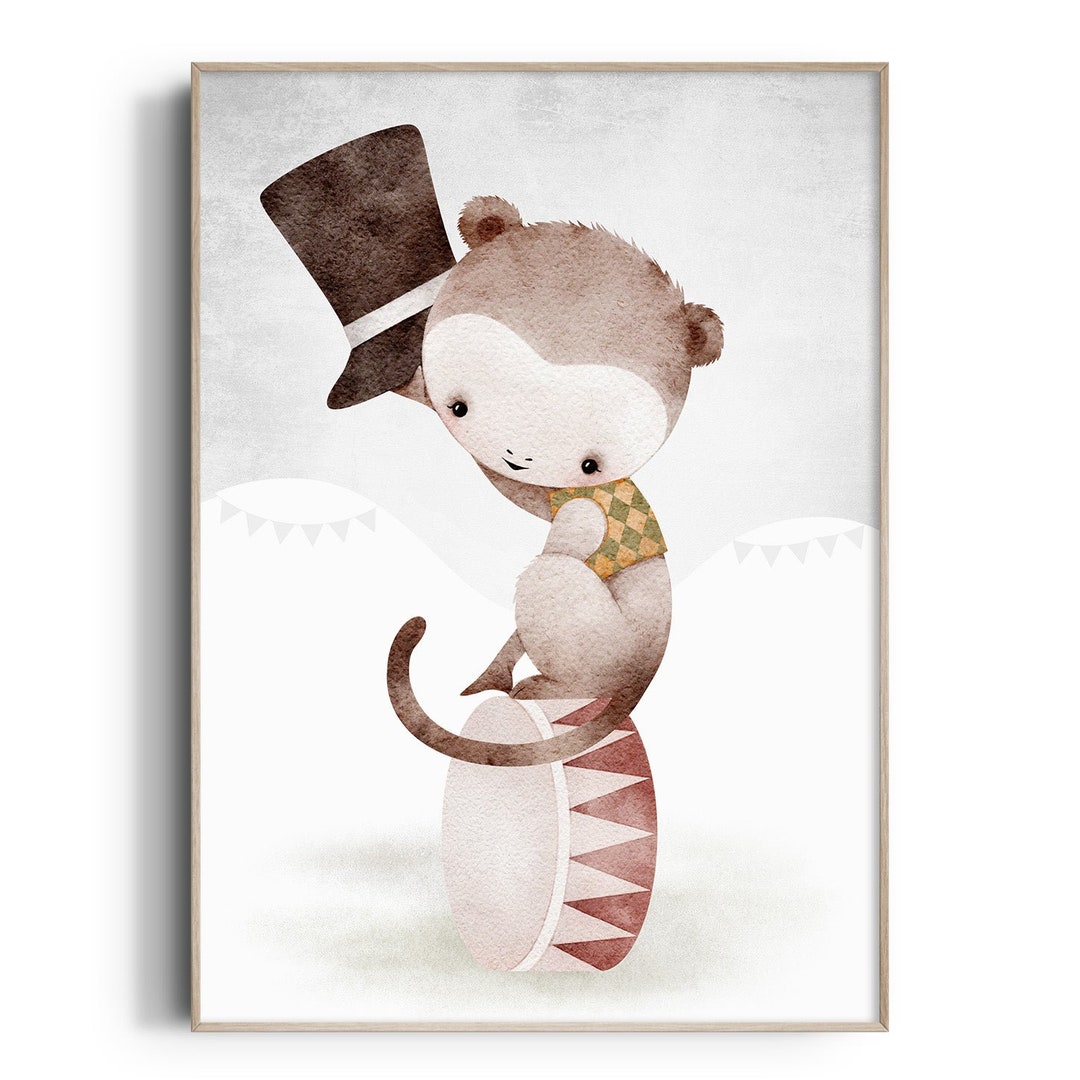 Circus Nursery Print, Circus Animal Wall Art, Monkey, Kids Room Prints ...