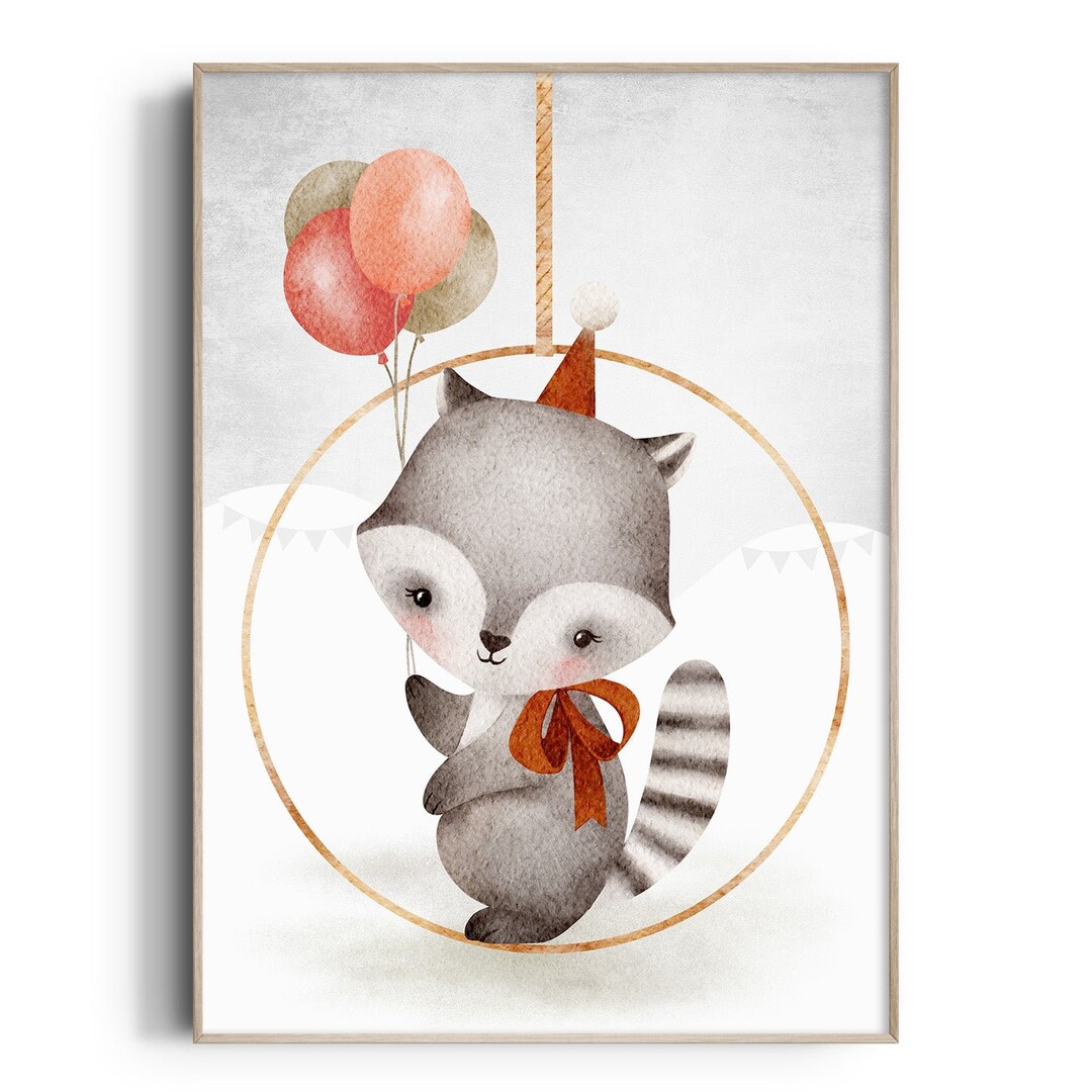 Circus Nursery Print, Circus Animal Wall Art, Racoon, Kids Room Prints ...