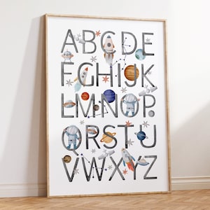 Space Alphabet Print, Space ABC Print, Space Nursery Print, Planets, Solar System, Boys Room Wall Art, Nursery Wall Art, Playroom Prints