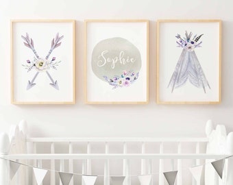 Boho Nursery Print Set | Boho Tribal Nursery Prints | Girls Boho Nursery Prints | Girls Tribal Nursery Prints | Personalized Nursery Prints