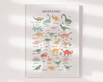 Nursery Print, Dinosaur Alphabet Wall Art, Dinosaur Nursery Decor, Dinosaur Poster, Alphabet Print, ABC Nursery Wall Art Print, Kids Room