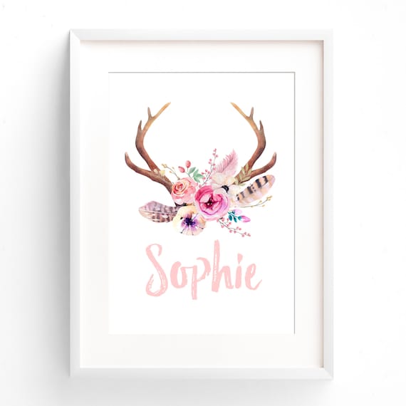 Girls Tribal Boho Nursery Print Personalised Birth Print | Etsy