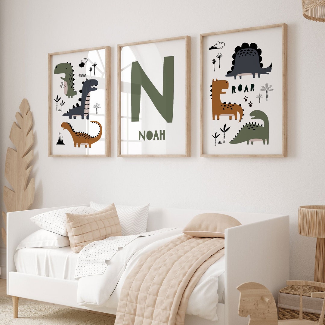 Dinosaur Nursery Wall Art, Set of 3, Boys Room Wall Art, Tooddler Room ...