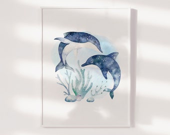 Ocean Animal Nursery Prints, Under The Sea Wall Art, Oceanic Nursery Print, Nautical Nursery Art, Kids Wall Art, Dolphins Print