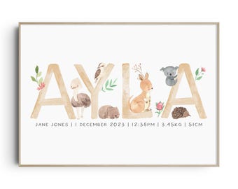 Australian Animals Name Print, Australian Animals Nursery Wall Art, Animal Nursery Decor, Nursery Print, Animal Name Print, Baby Shower Gift