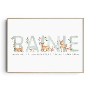 Baby Deers Name & Birth Print