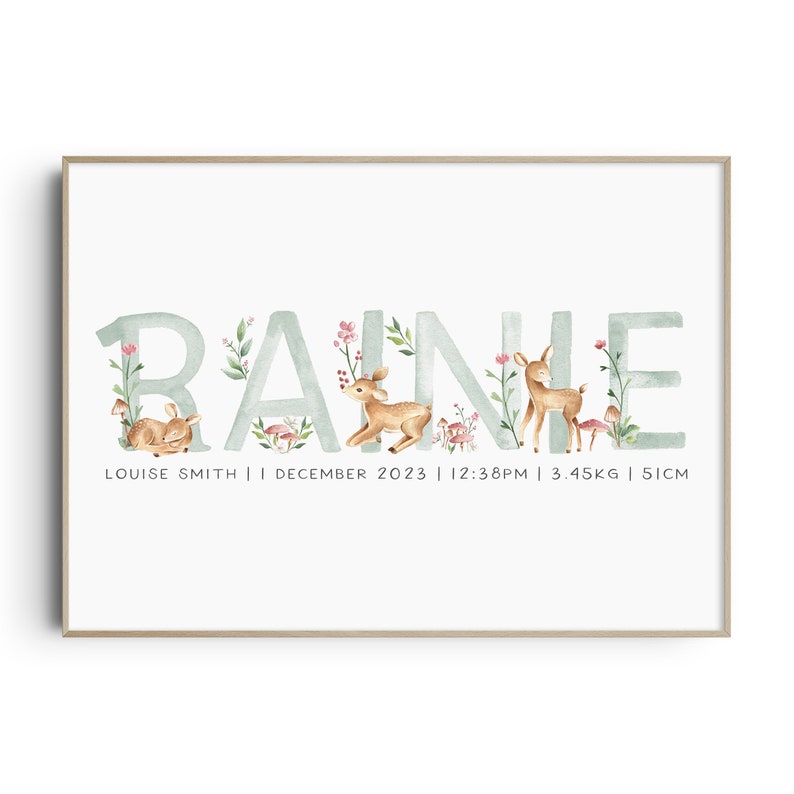 Baby Deers Name & Birth Print