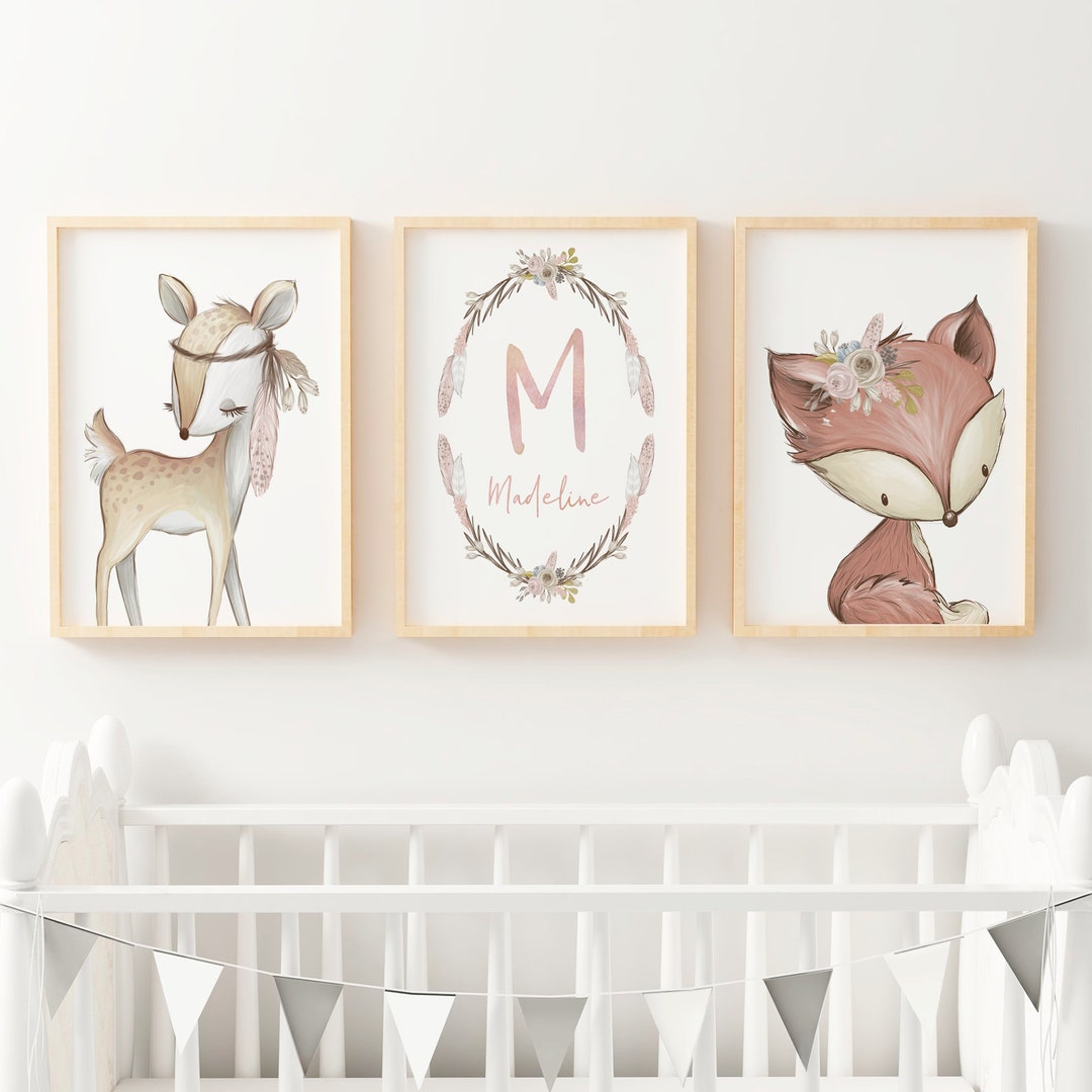 Woodland Nursery Wall Art, Set of 3 Prints, Deer Print, Fox Print, Baby ...