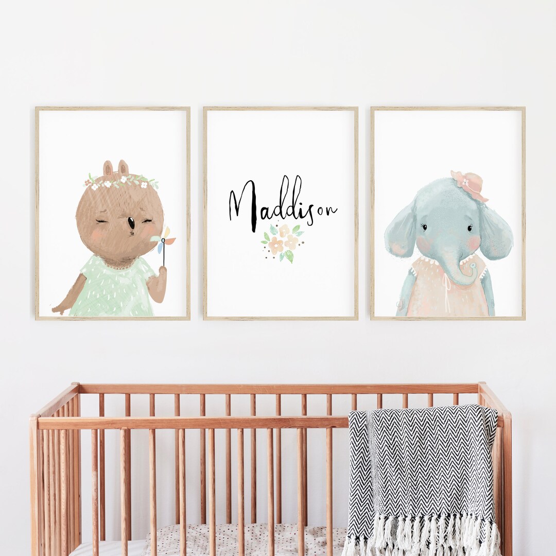 Nursery Prints, Nursery Wall Art, Woodland Nursery Decor, Girls, Baby