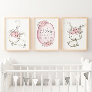 Juego de láminas de bosque para habitación infantil. Decoración floral de bosque. Arte mural de animales del bosque para niña. Lámina de nacimiento personalizada. Juego de 3 láminas.