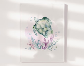 Ocean Animal Nursery Prints, Under The Sea Wall Art, Oceanic Nursery Print, Nautical Nursery Art, Kids Wall Art, Sea Turtle Print