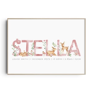 Baby Deers Name & Birth Print