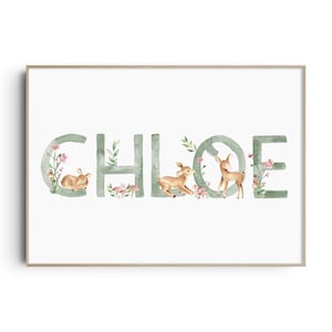 Custom Baby Name Print, Woodland Animal Nursery Name Sign, Girls Nursery Print, New Baby Gift, Woodland Nursery, Birth Print, Personalised