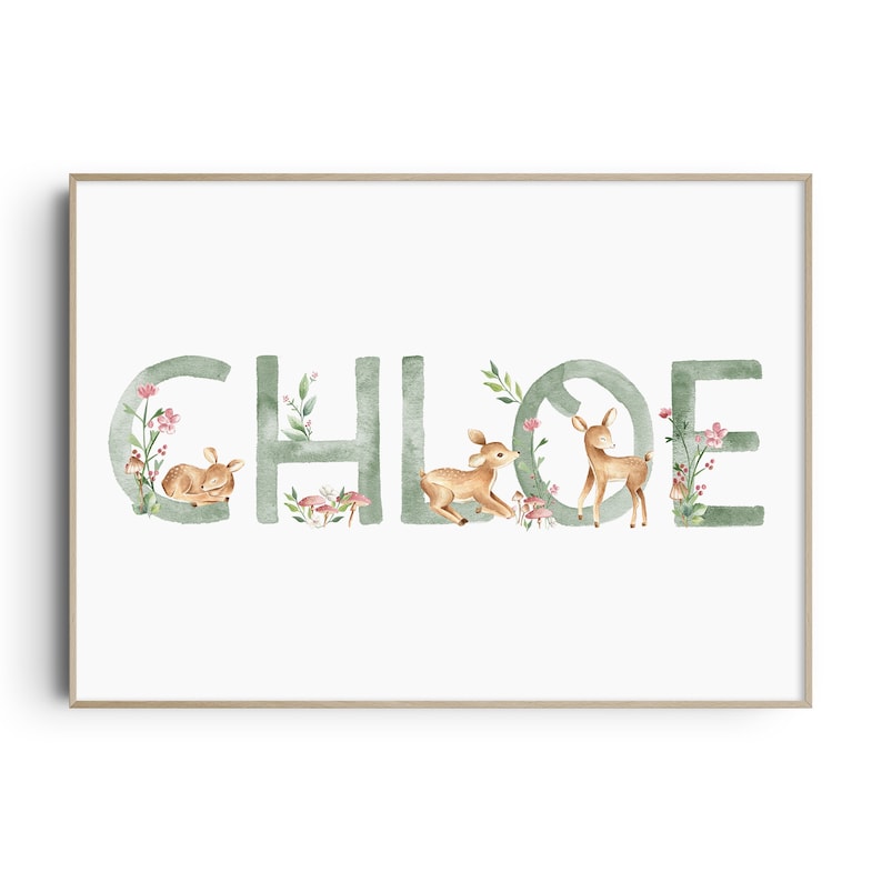 Custom Baby Name Print, Woodland Animal Nursery Name Sign, Girls Nursery Print, New Baby Gift, Woodland Nursery, Birth Print, Personalised