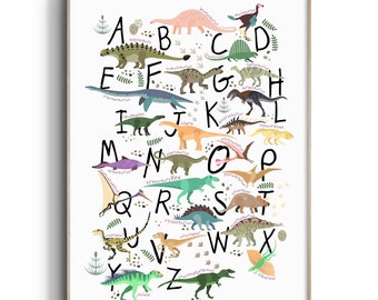 Dinosaur Nursery Wall Art, Alphabet Print, Dinosaur ABC, Dinosaur Poster, Dinosaur Nursery, Playroom Wall Art, Boys Room Print, Educational