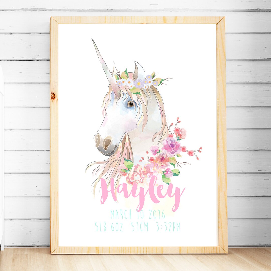 Girls Unicorn Nursery Print Personalised Birth Print - Etsy