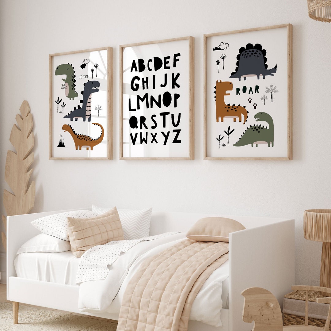 Dinosaur Nursery Prints, Baby Boy Nursery, Toddler Wall Art, Set of 3 ...