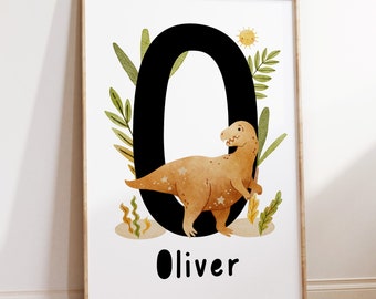 Dinosaur Name Print, Dinosaur Nursery Wall Art, Dinosaur Bedroom Decor, Boys Wall Art, Name & Initial Print, Dinosaur Poster, Allosaurus