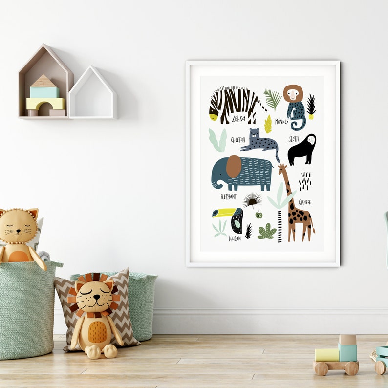 Nursery Print Jungle Animal Wall Art Boys Room Decor Kids Etsy