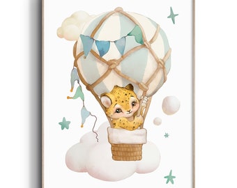 Hot Air Balloon Nursery Wall Art, Transport Nursery, Adventure Nursery, Animal Nursery, Nursery Decor, Vintage, Nursery Print, Kids Wall Art