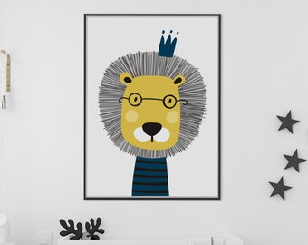 Lion Nursery Print, Scandi Wall Art, Safari Nursery Print, Lion Nursery Art, Boys Bedroom Prints, Kids Wall Art, Nursery Prints Boy, Jungle