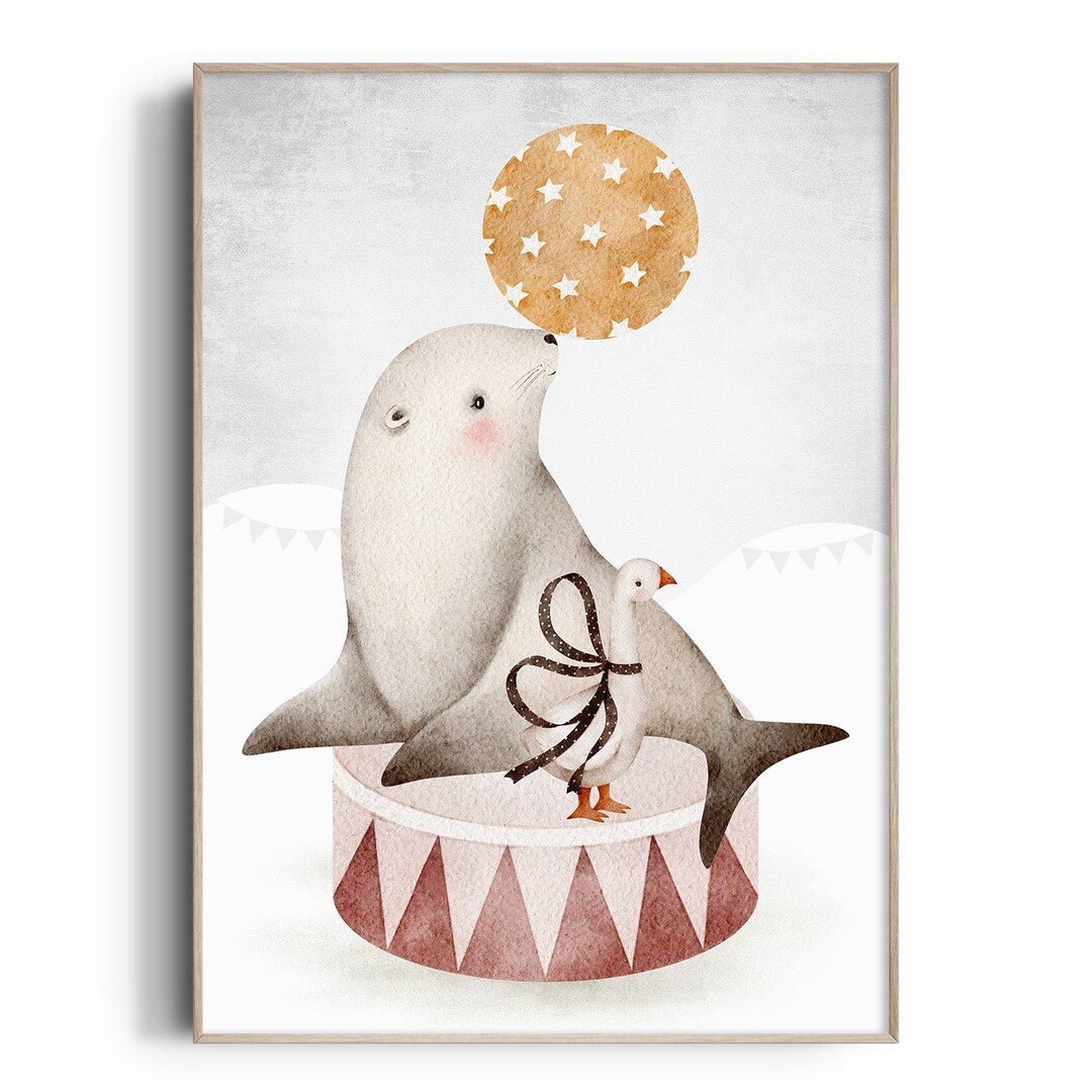 Circus Nursery Print, Circus Animal Wall Art, Seal, Kids Room Prints ...