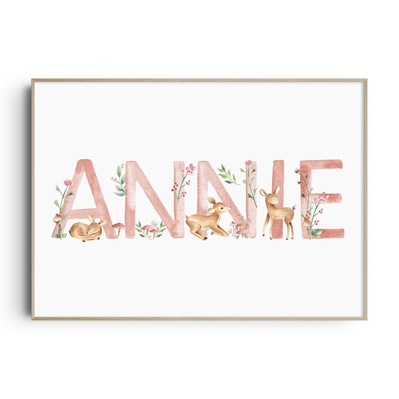 Baby Deers Name & Birth Print