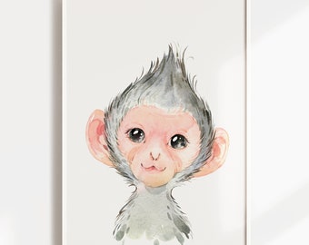 Monkey Nursery Print, Baby, Boy, Girl Nursery Decor, Jungle Animals, Nursery Wall Art, Baby Animals, Gender Neutral Nursery, Safari Nursery