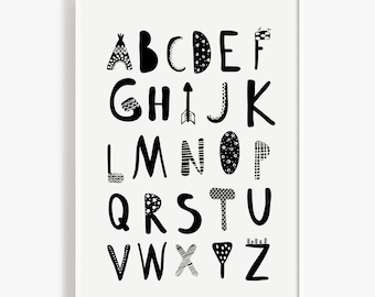 Nursery Prints, Alphabet, ABC Wall Art, Alphabet Poster, Nursery Wall Art, Nursery Decor, Alphabet Chart, Woodland Nursery Art, Educational