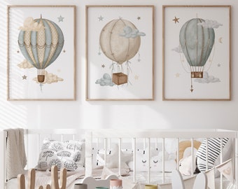 Hot Air Balloon Nursery Wall Art, Adventure Nursery Decor, Nursery Wall Art, Transport Nursery, Adventure Nursery, Hot Air Balloon Set of 3