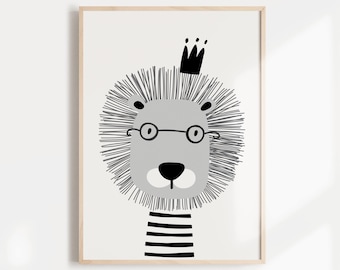 Lion Nursery Print, Animal Print, Scandi Wall Art, Safari Nursery, Lion Nursery Art, Boys Bedroom Prints, Kids Wall Art, Nursery Prints Boy,