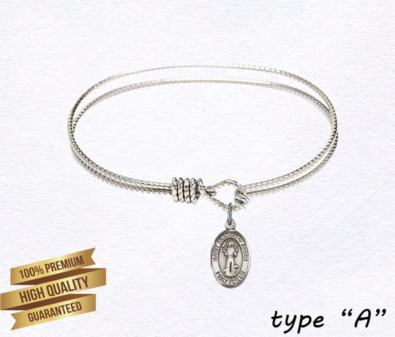 Miraculous Heart Charm On A 6 1//4 Inch Oval Eye Hook Bangle Bracelet