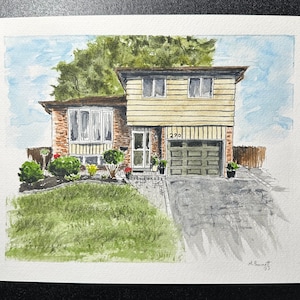 Aangepaste handgeschilderde aquarel huisportret – gepersonaliseerde huisillustratie | Housewarmingcadeau