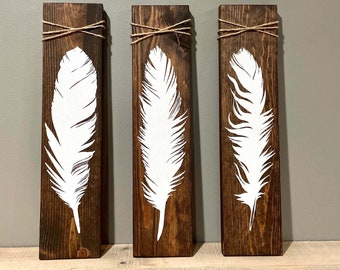 Engraved Wooden Hanging Feather Decoration
