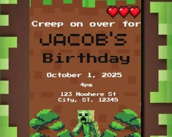 Minecraft Birthday Invitation Template | Editable Canva Invite | Printable Birthday Party Invitation | Instant Download