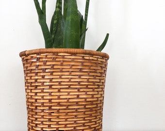 Large Rattan Basket Floor Planter Wicker Trash Can, Rattan Tree Planter Large Wicker Basket Boho Planters, Large Rattan Planter Tall Planter